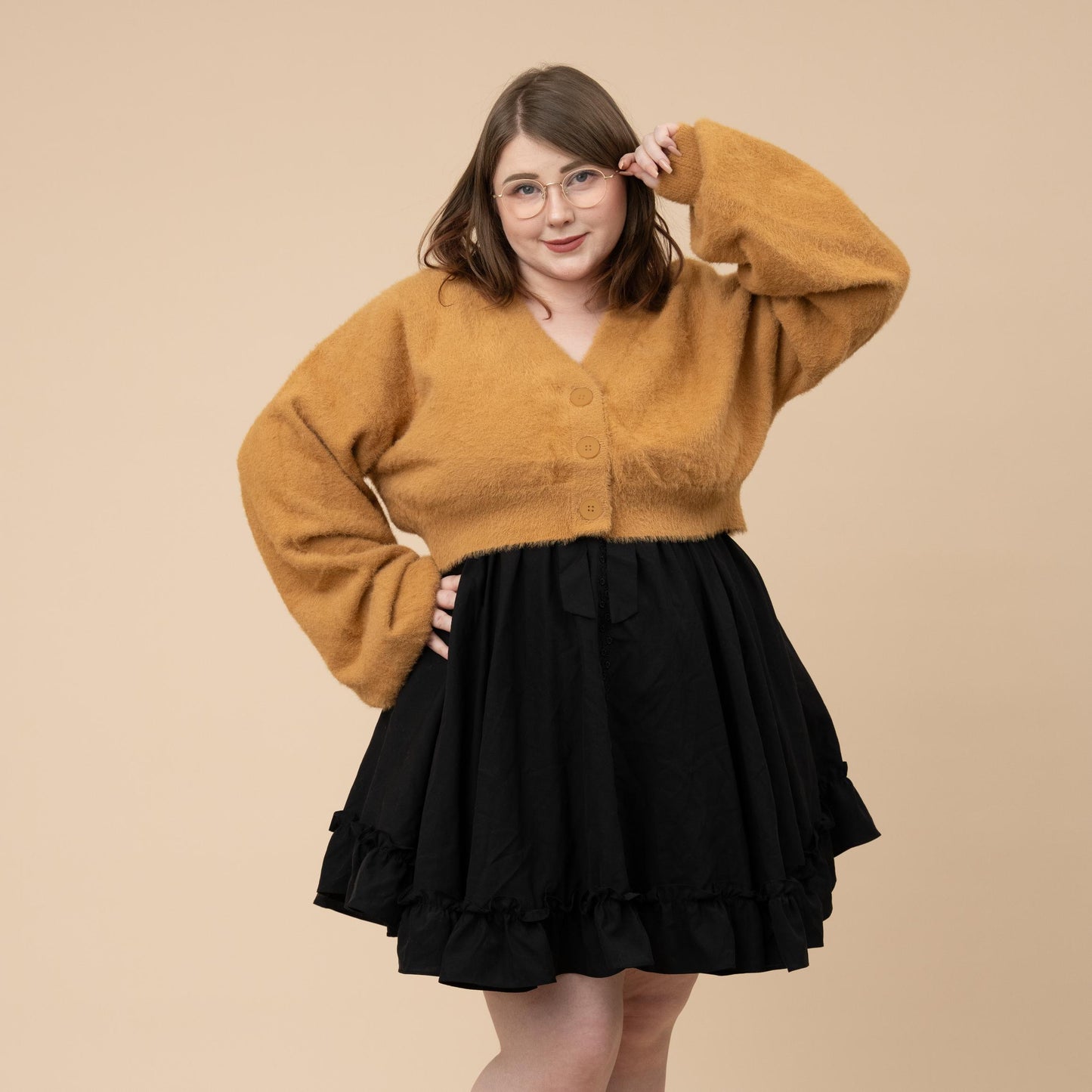 Cropped Fuzzy Beige Cardigan