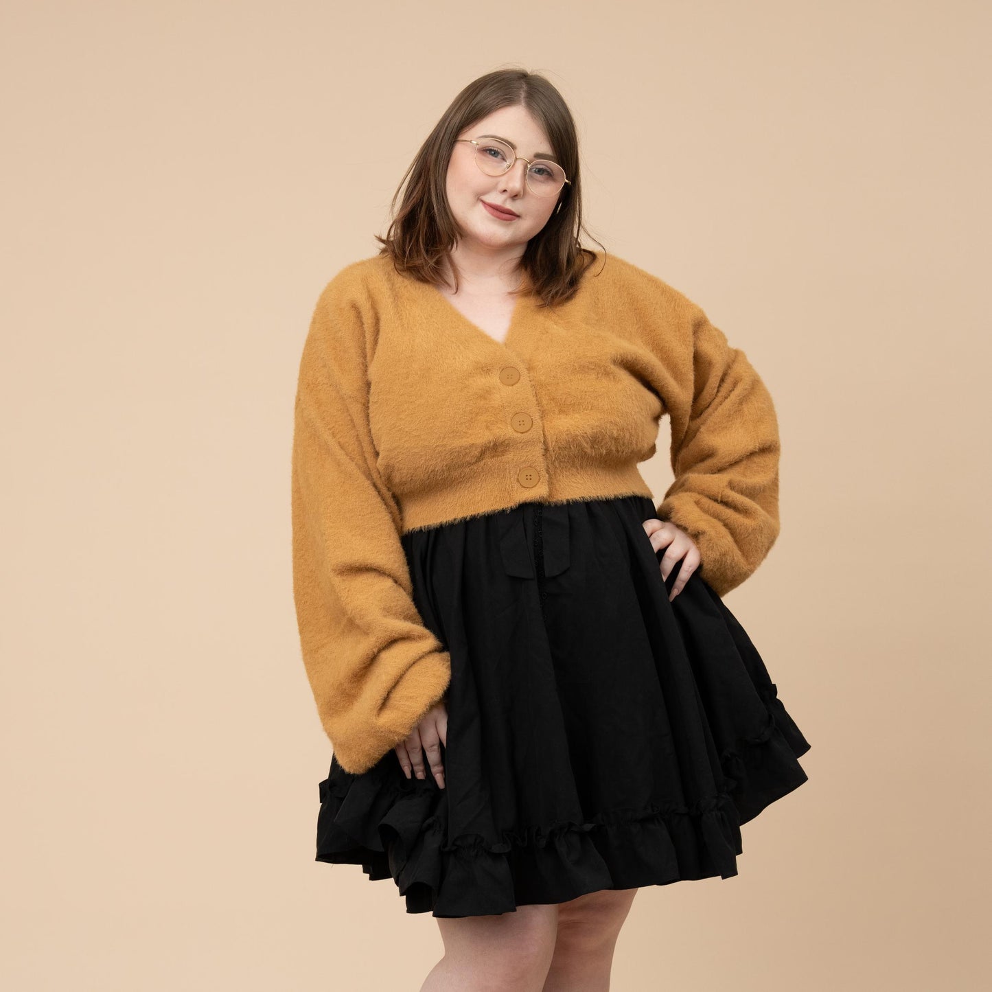 Cropped Fuzzy Beige Cardigan