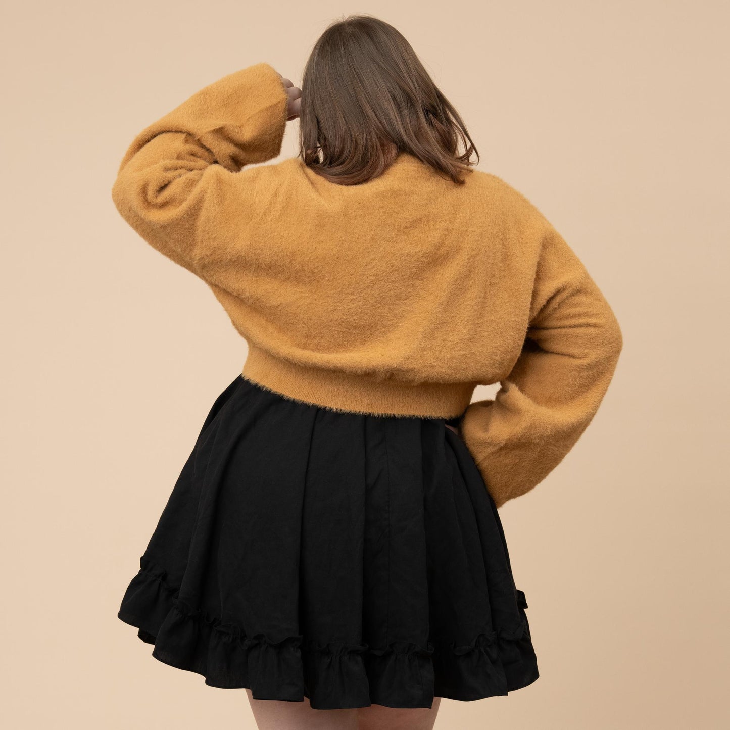 Cropped Fuzzy Beige Cardigan