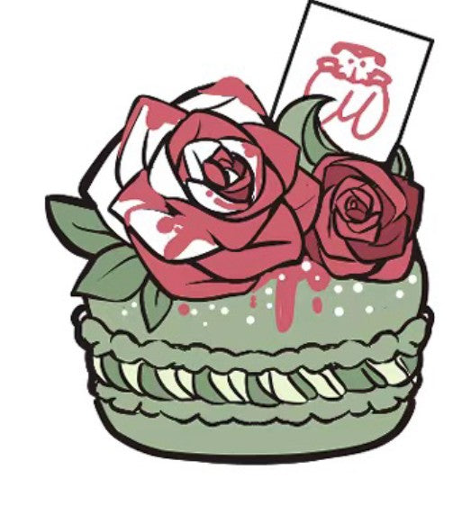Red Roses Green Macaron Pin