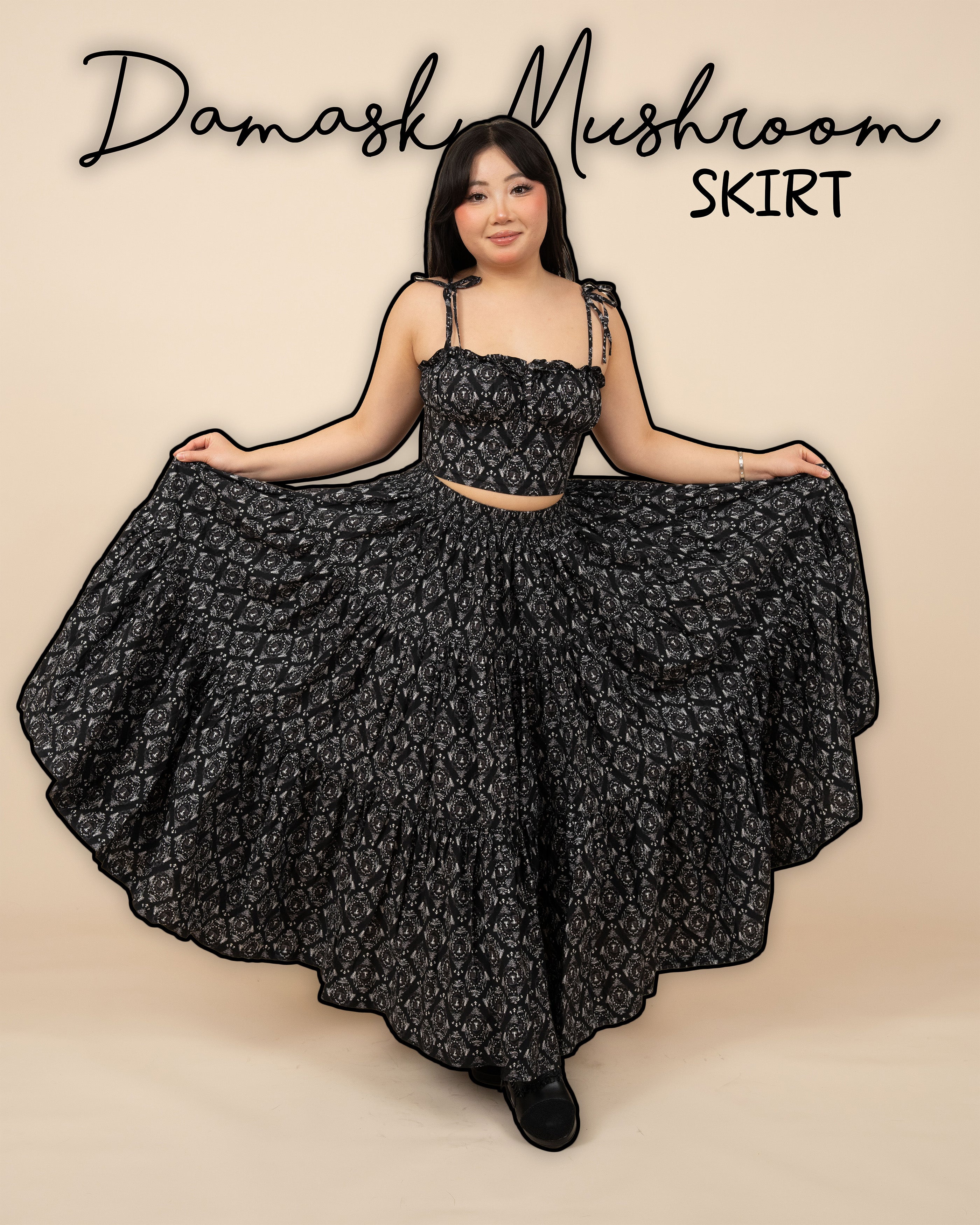 もぐら100%新品EBONY★IRIS CUT JACQUARD TOPS Black Damask Mushroom Skirt – Mochipan