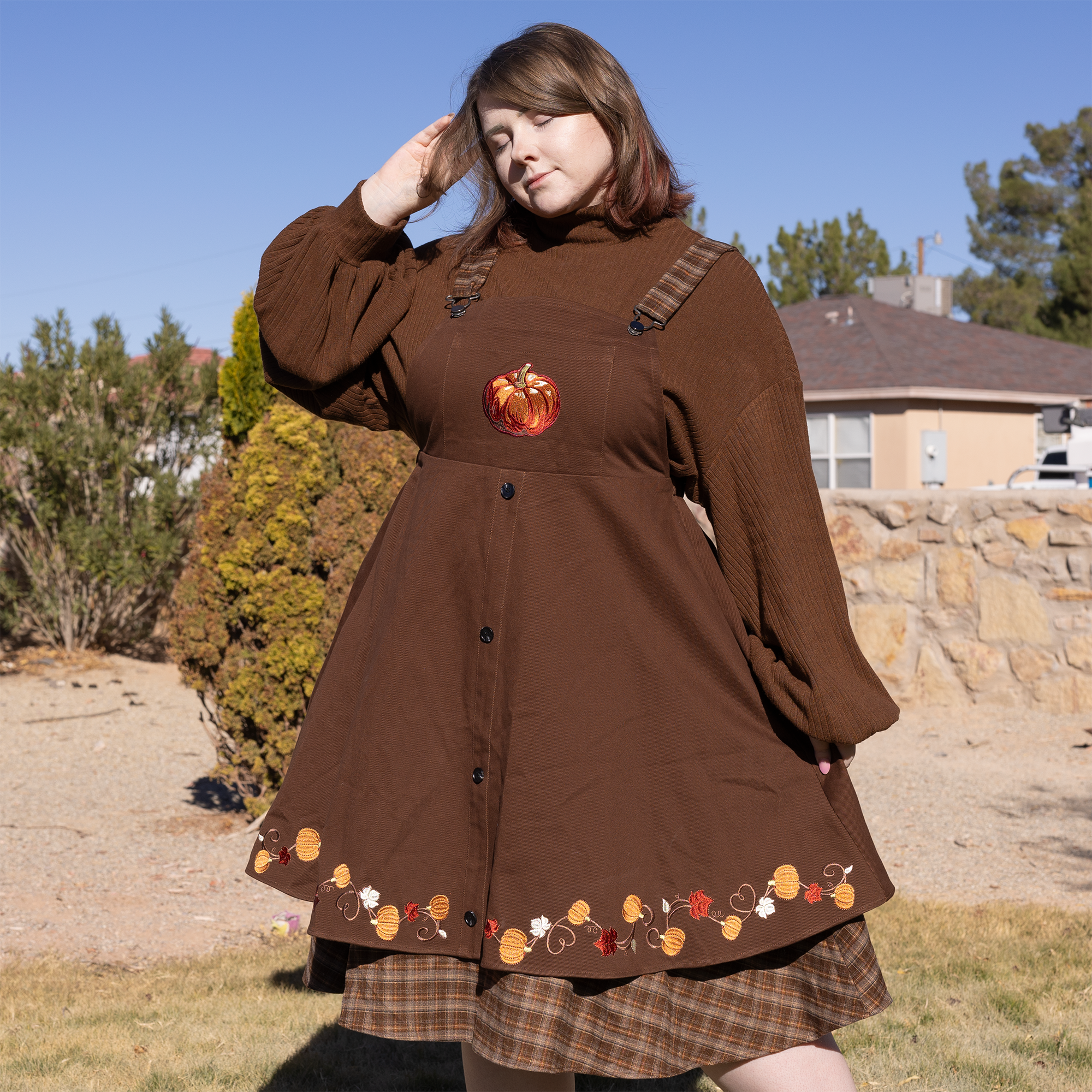 (Pre-Order) Fall Pumpkin Overalls Dress (In Production)