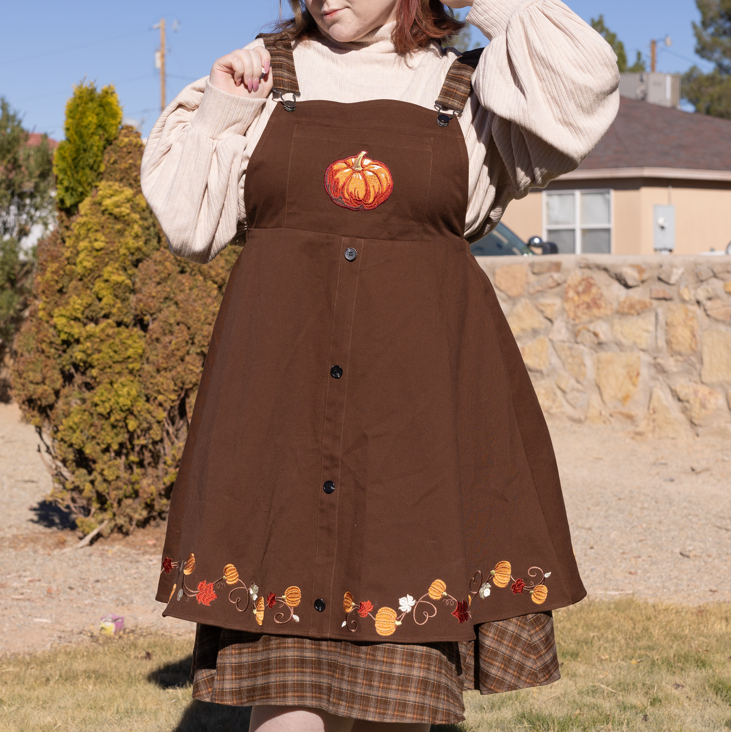 (Pre-Order) Fall Pumpkin Overalls Dress (In Production)