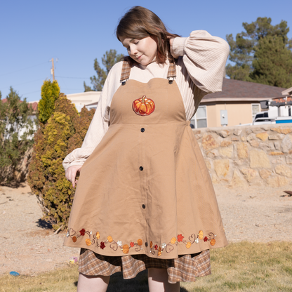 (Pre-Order) Fall Pumpkin Overalls Dress (In Production)