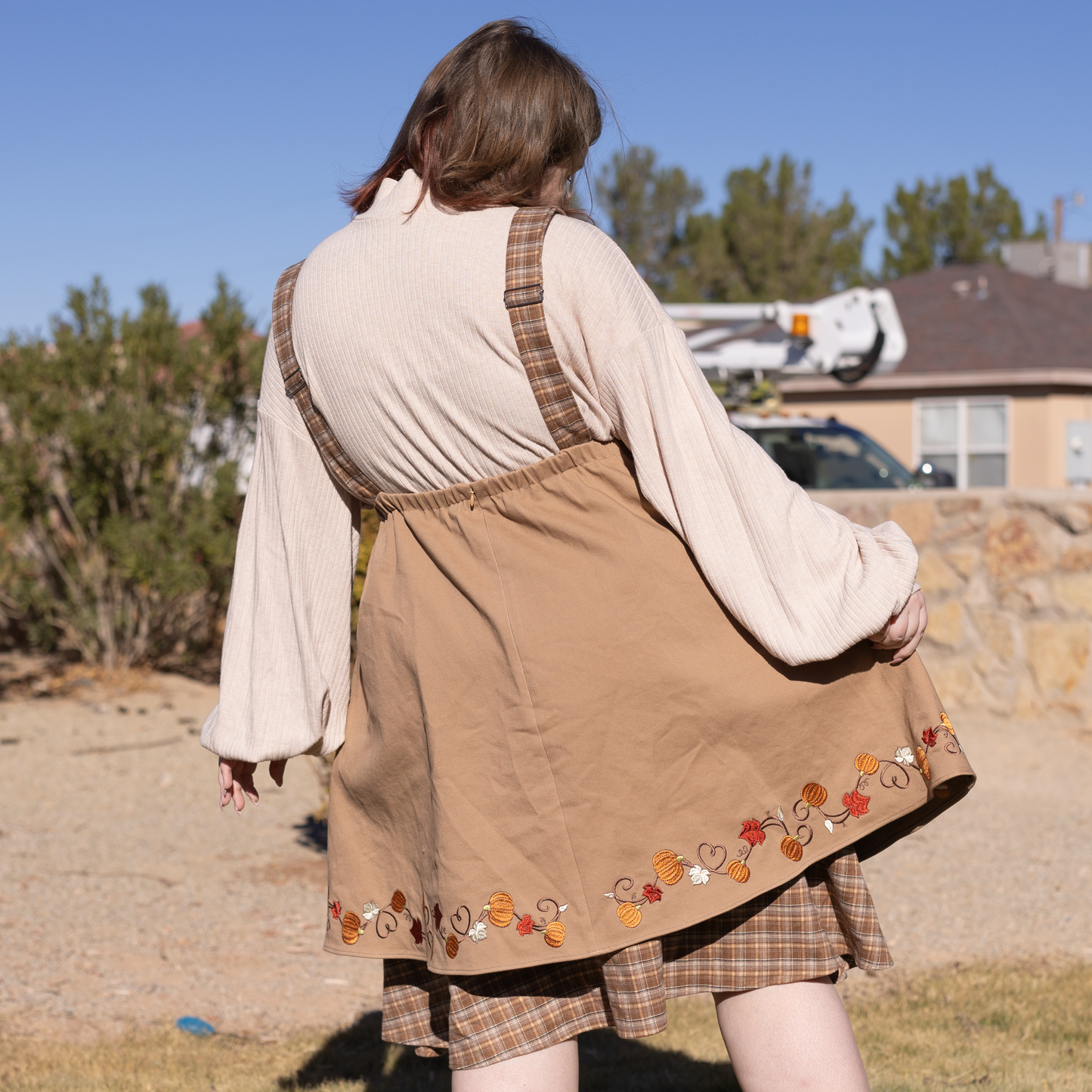 (Pre-Order) Fall Pumpkin Overalls Dress (In Production)