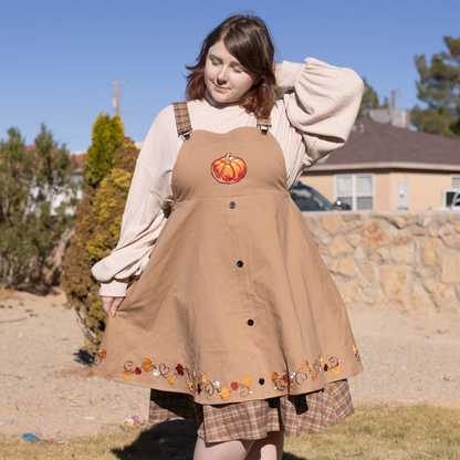 (Pre-Order) Fall Pumpkin Overalls Dress (In Production)