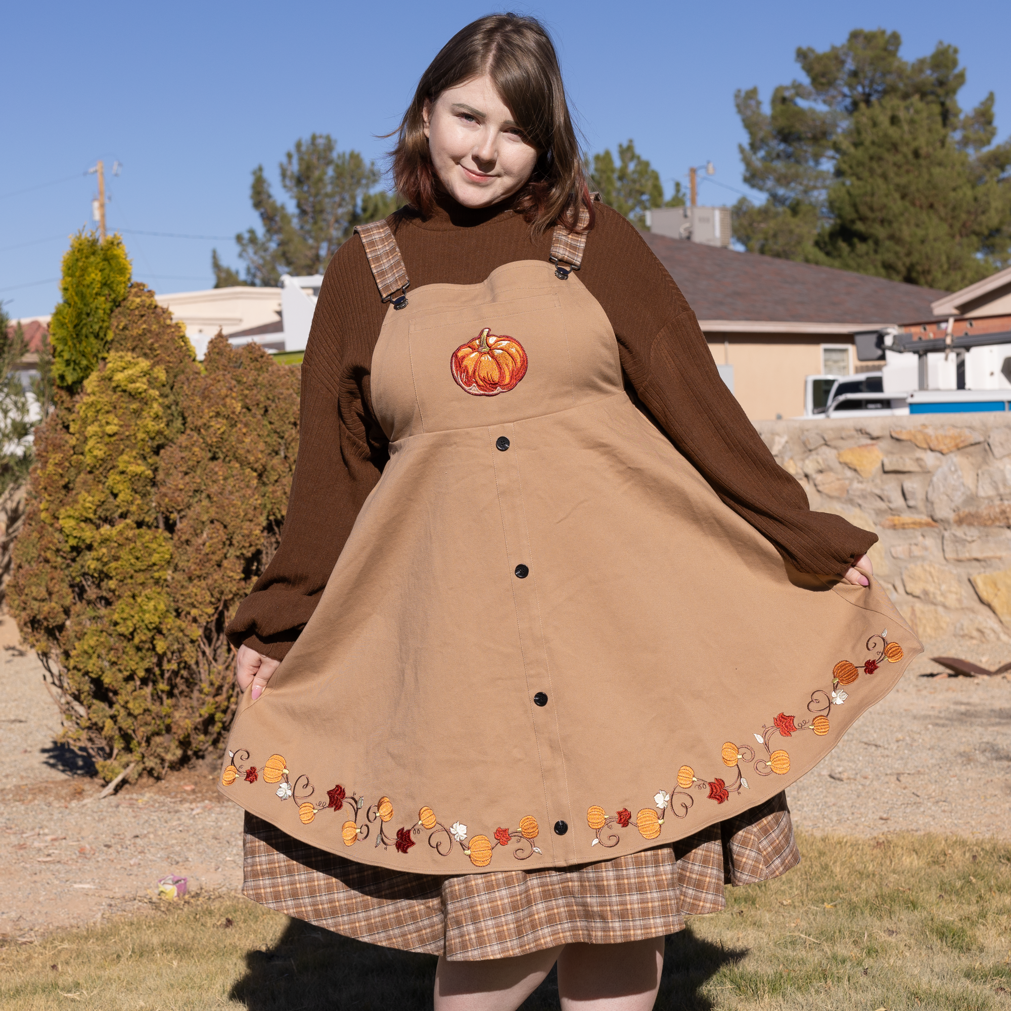 (Pre-Order) Fall Pumpkin Overalls Dress (In Production)