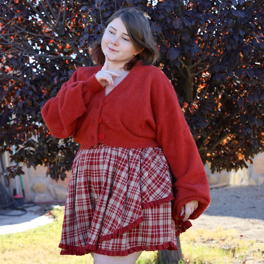 Cropped Fuzzy Crimson Cardigan