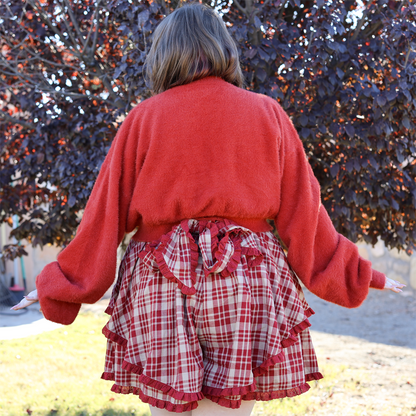 (Pre-Order) Cropped Fuzzy Crimson Cardigan