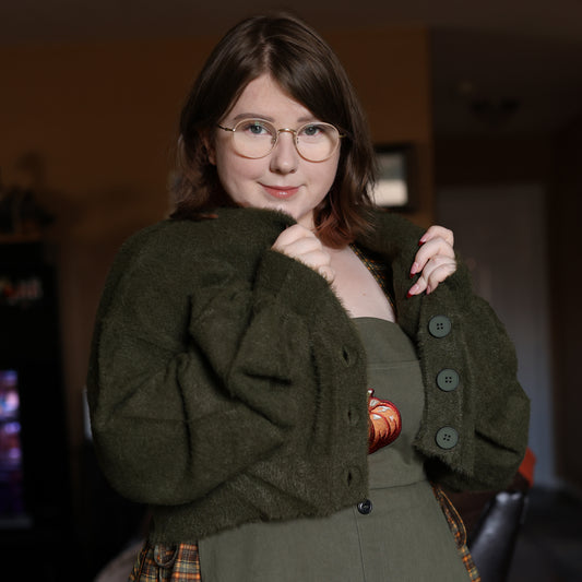 Cropped Fuzzy Evergreen Cardigan