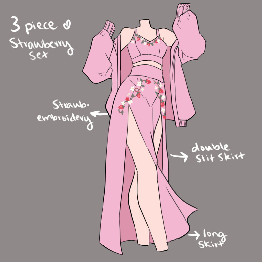(Interest Check) 3 Piece Embroidered Strawberry Set - Mochipan