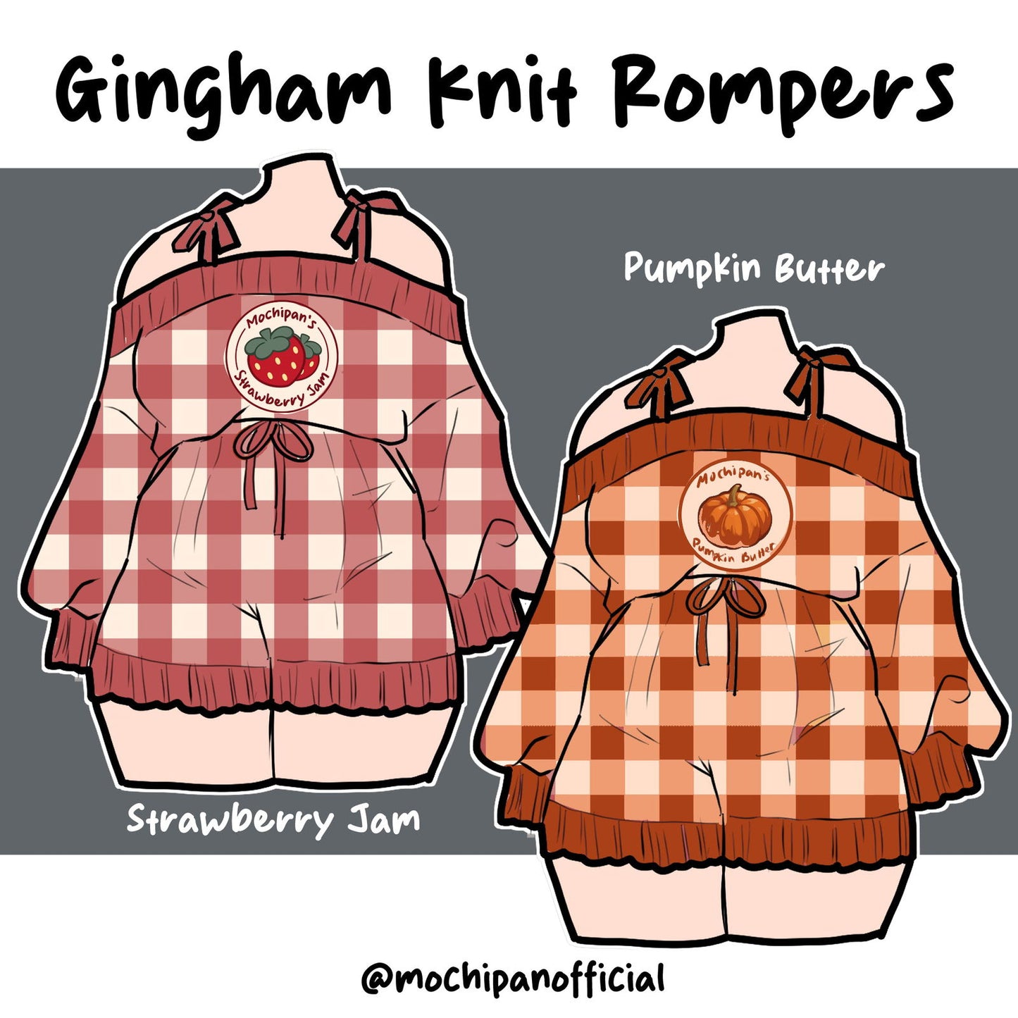 (Interest Check) Gingham Knit Rompers - Mochipan