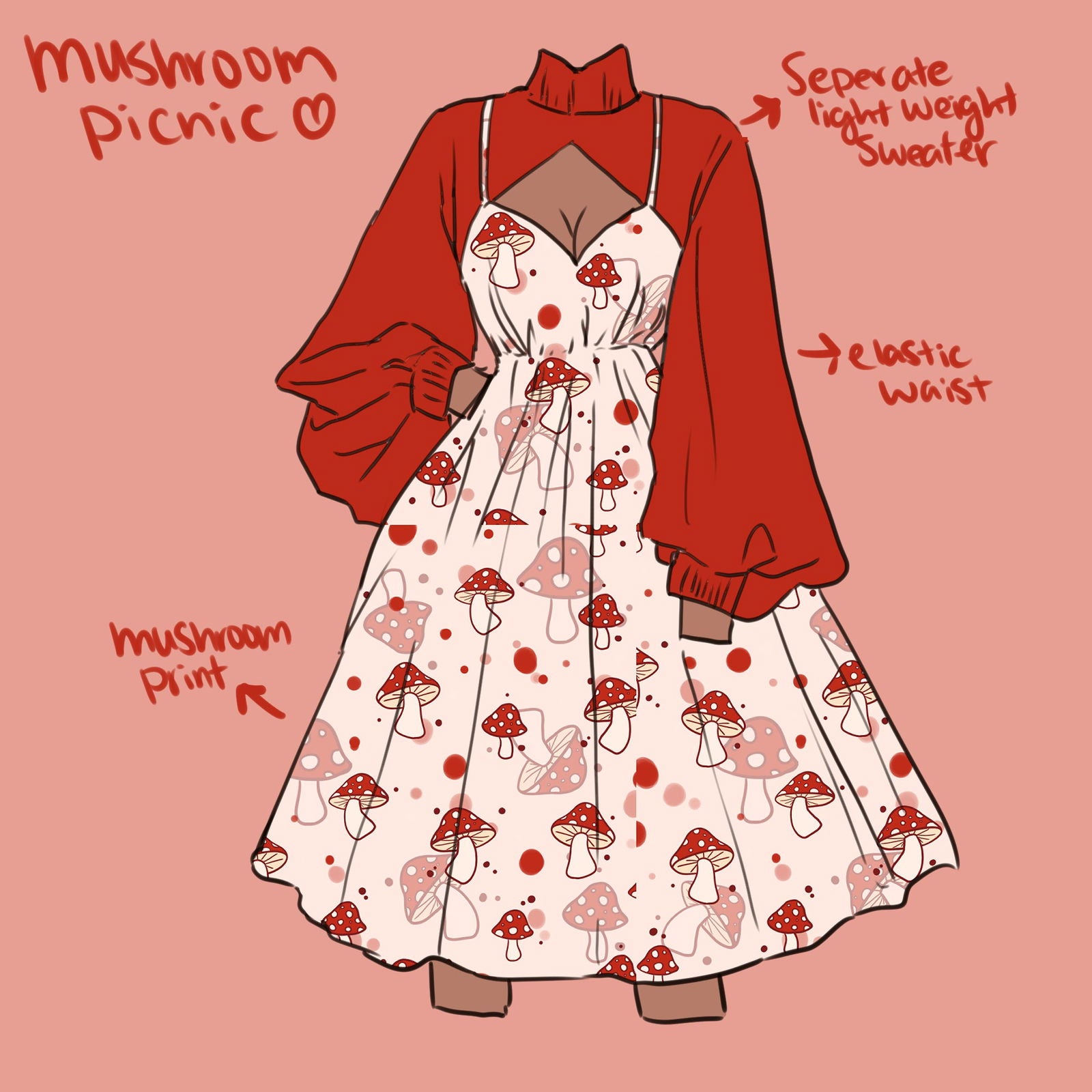 (Interest Check) Mushroom Picnic Dress (Coming September 15th) - Mochipan