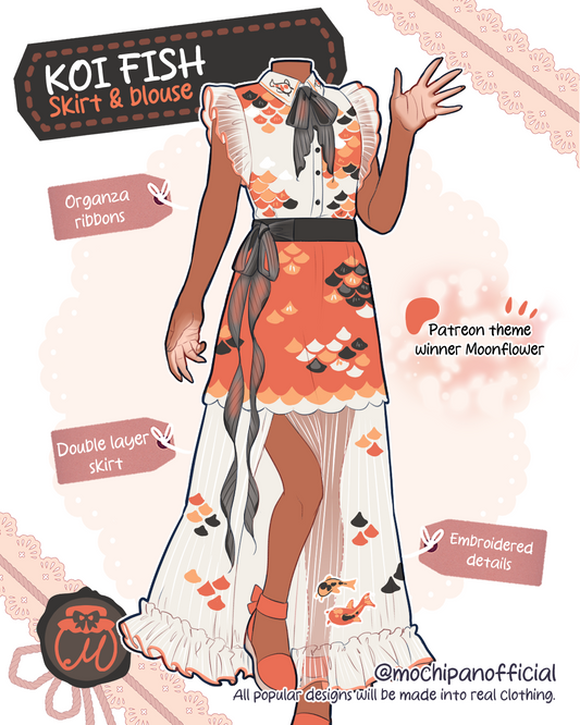 (Interest Check) Koi Fish Blouse & Skirt