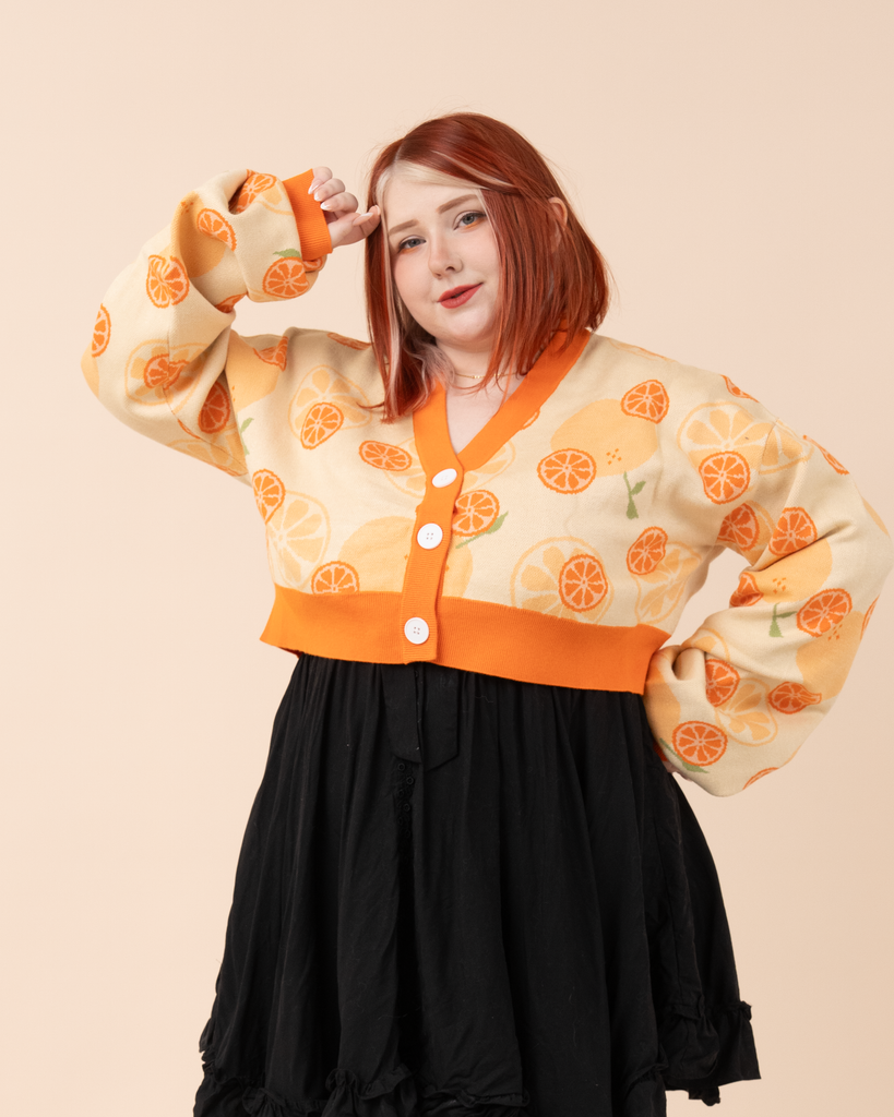 Cropped Orange Cardigan - Mochipan Cropped Orange Cardigan - Mochipan