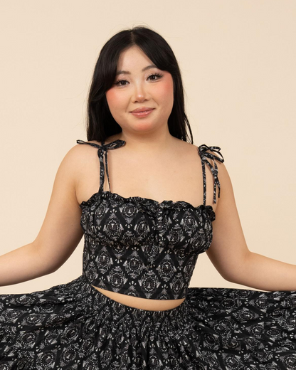 (Pre-Order) Black Damask Mushroom Top