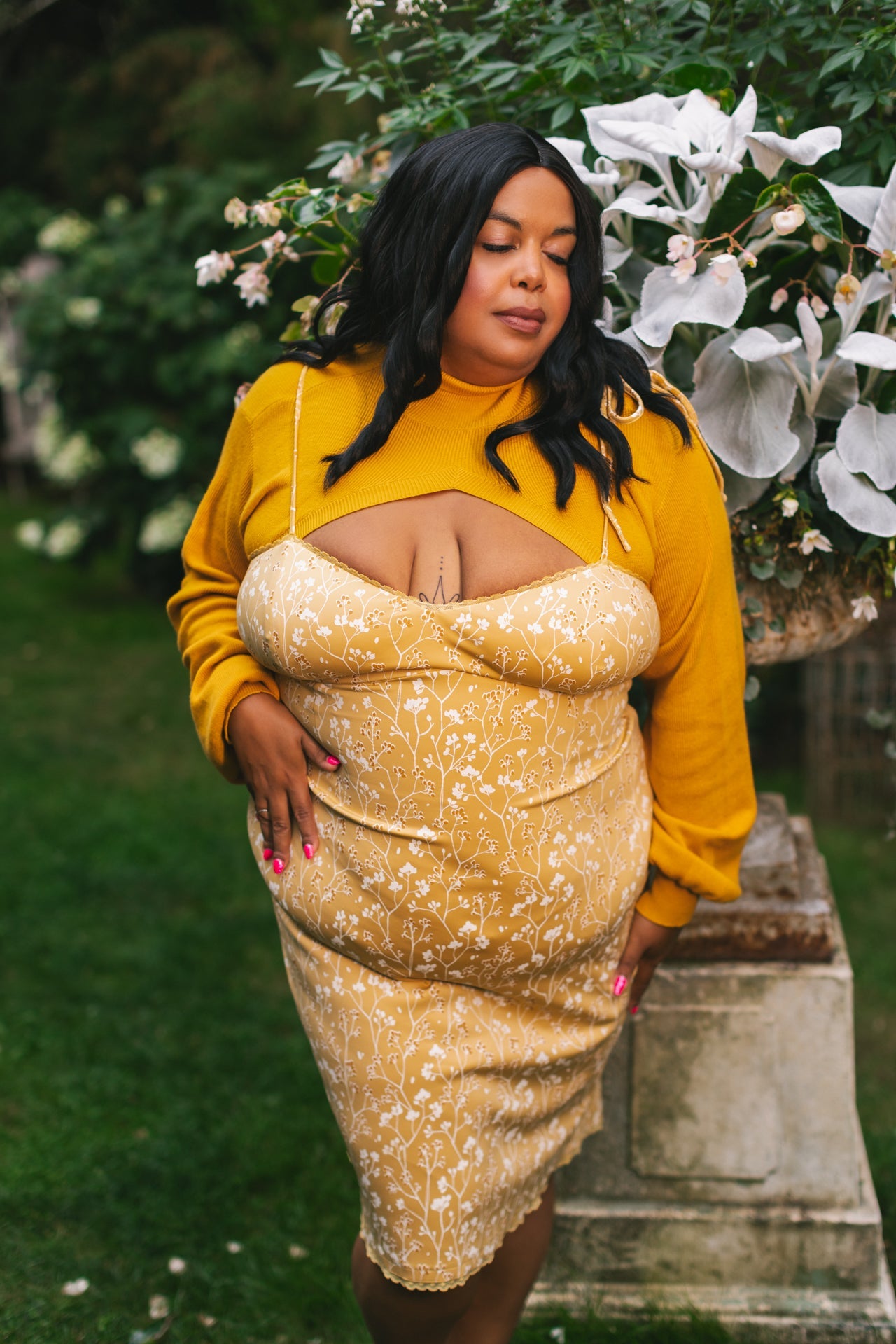 (Pre-Order) Cottage Bodycon Dress (Mustard) - Mochipan