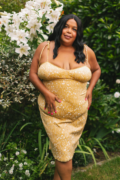 (Pre-Order) Cottage Bodycon Dress (Mustard) - Mochipan