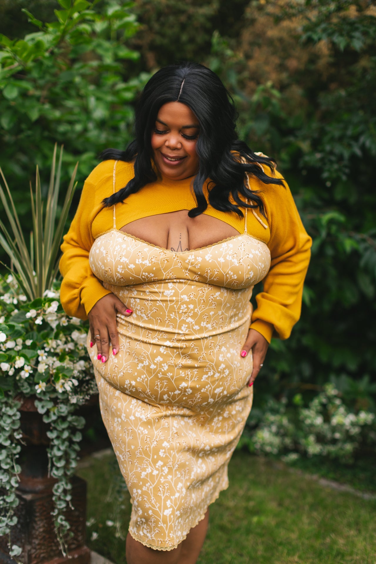 (Pre-Order) Cottage Bodycon Dress (Mustard) - Mochipan