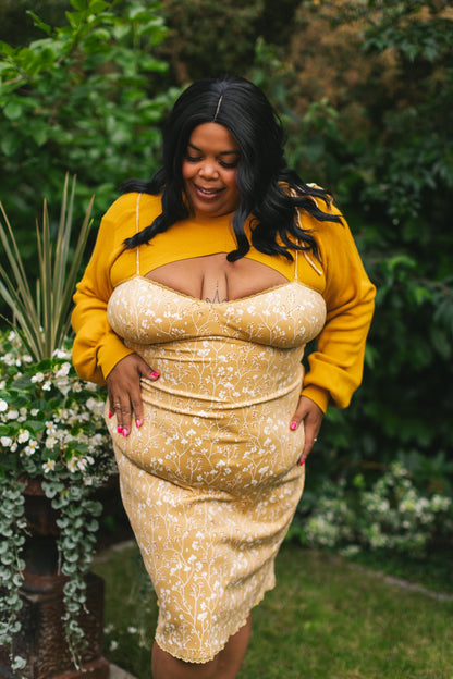 (Pre-Order) Cottage Bodycon Dress (Mustard) - Mochipan