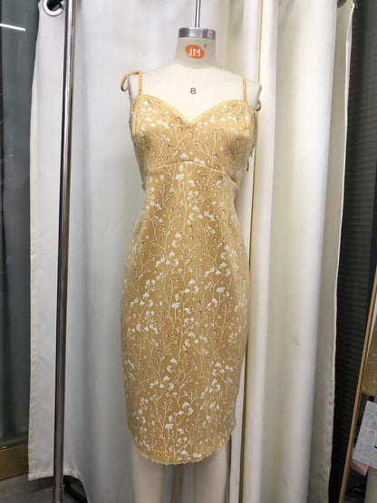 (Pre-Order) Cottage Bodycon Dress (Mustard) - Mochipan