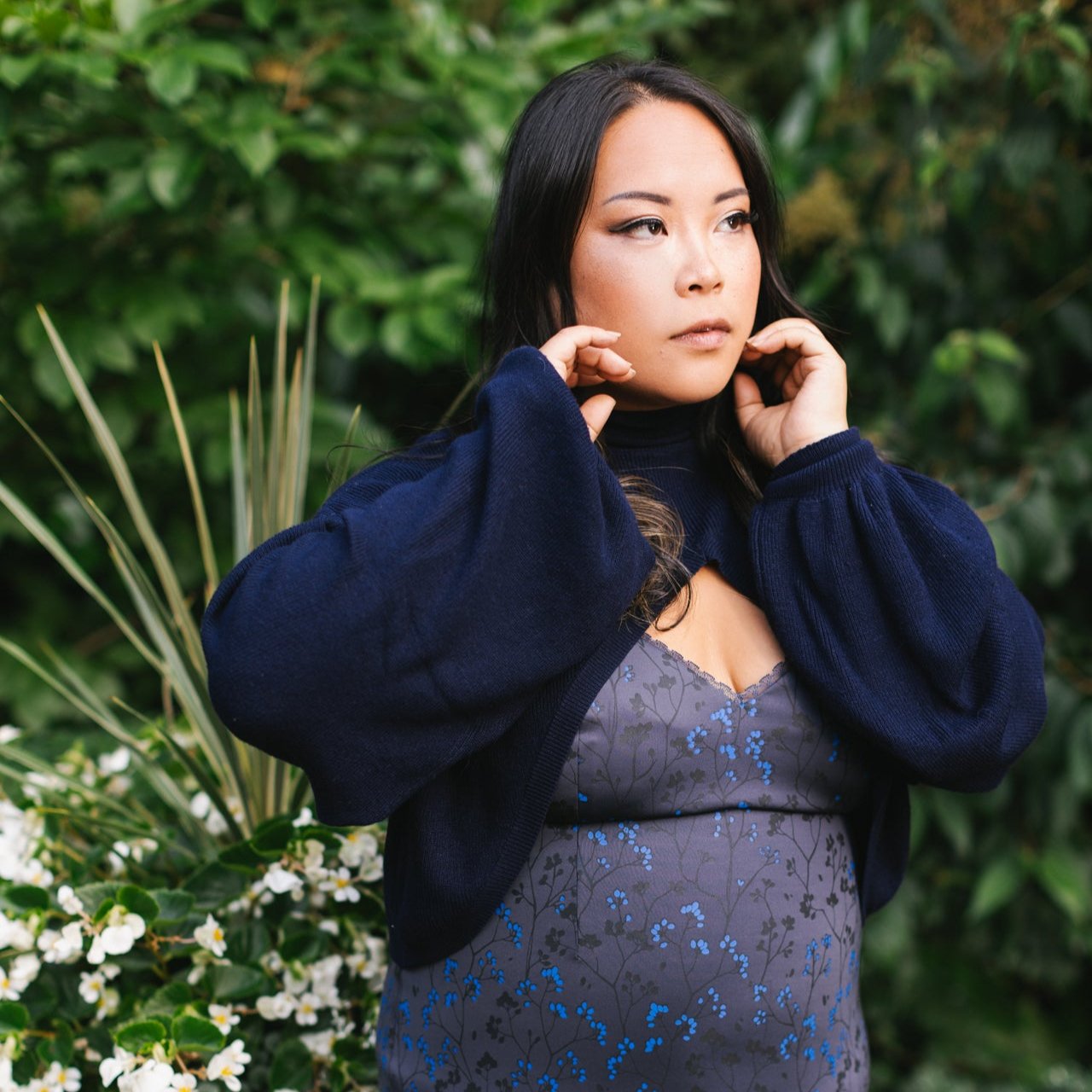 (Pre-Order) Cottage Bodycon Dress (Navy) - Mochipan