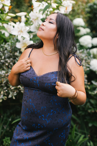 (Pre-Order) Cottage Bodycon Dress (Navy) - Mochipan
