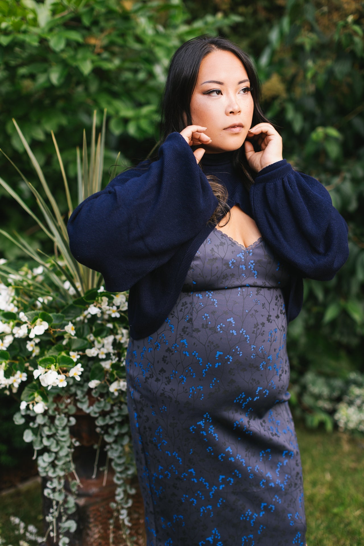 (Pre-Order) Cottage Bodycon Dress (Navy) - Mochipan