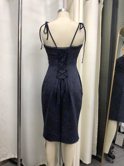 (Pre-Order) Cottage Bodycon Dress (Navy) - Mochipan
