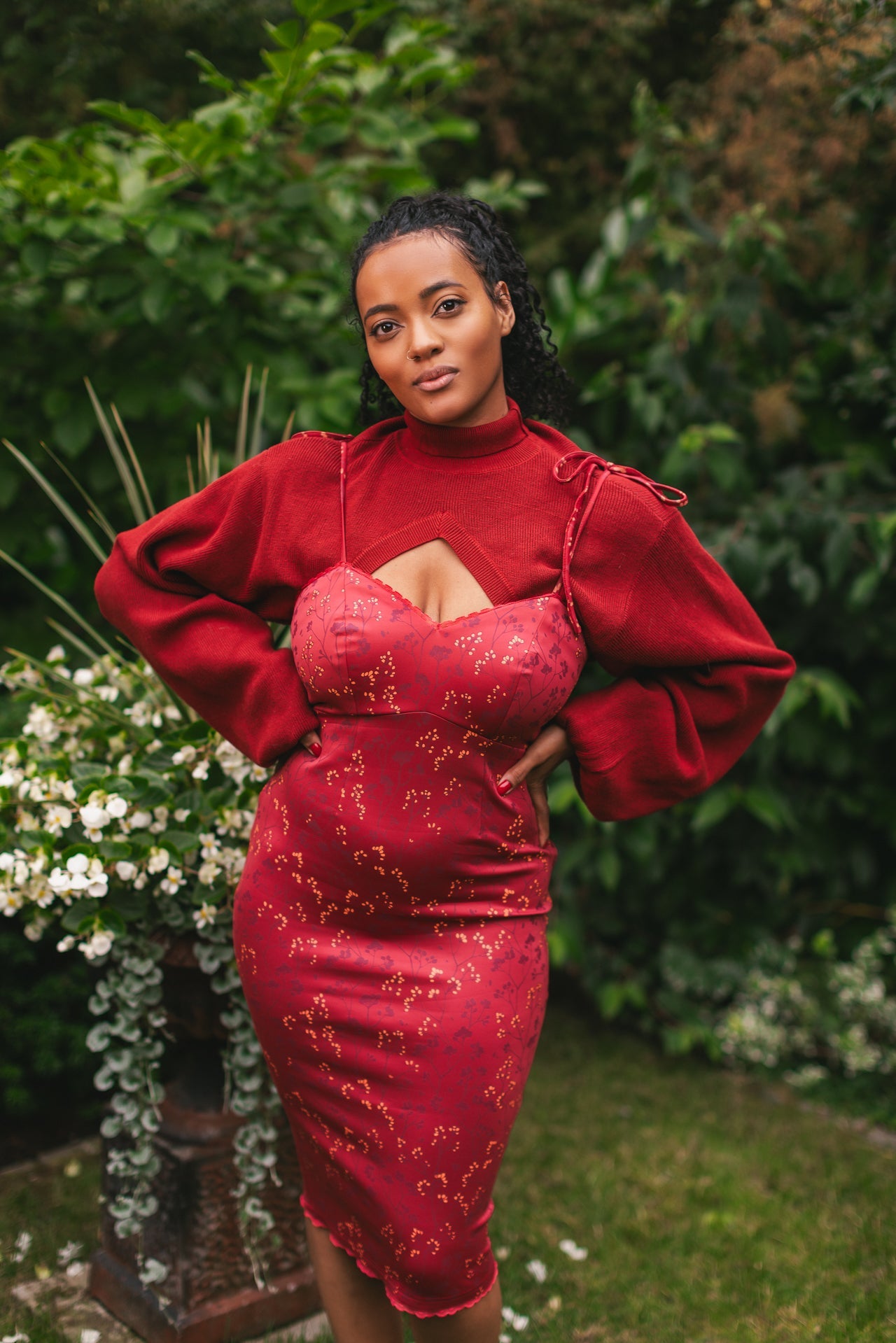 (Pre-Order) Cottage Bodycon Dress (Wine) - Mochipan