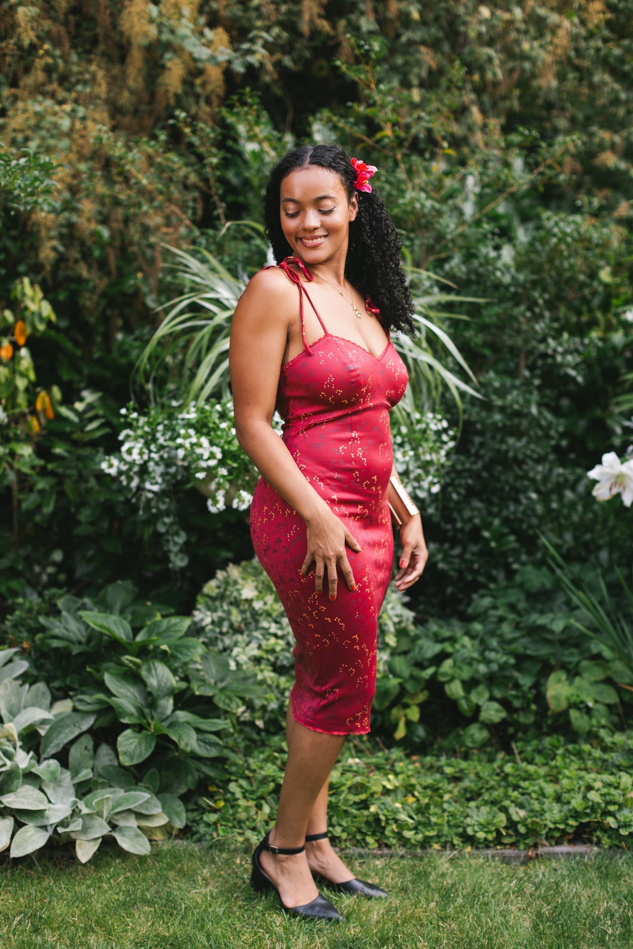 (Pre-Order) Cottage Bodycon Dress (Wine) - Mochipan