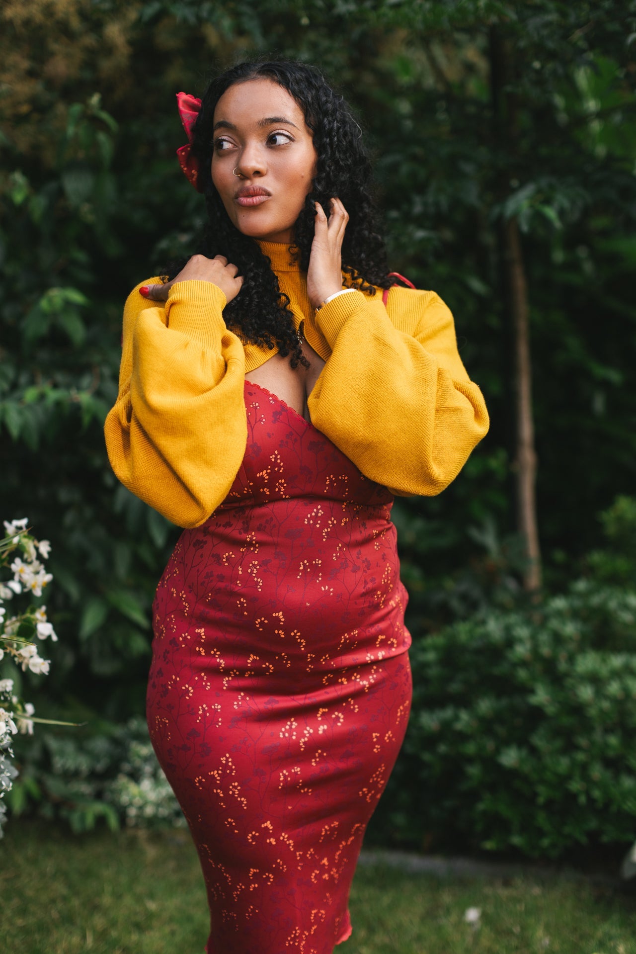 (Pre-Order) Cottage Bodycon Dress (Wine) - Mochipan