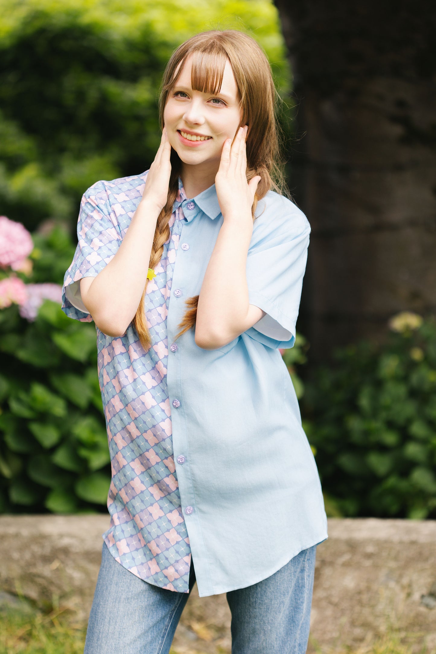 Hydrangea Colorblock Button Down Shirt (Pre-Order) (Coming Soon)
