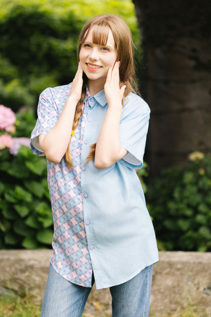 Hydrangea Colorblock Button Down Shirt (Pre-Order) (Coming Soon)