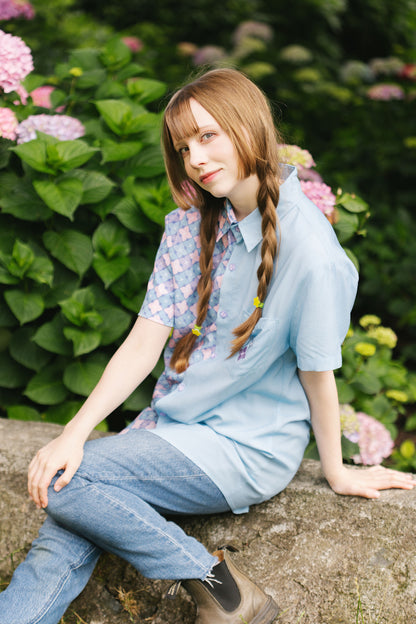 Hydrangea Colorblock Button Down Shirt (Pre-Order) (Coming Soon)