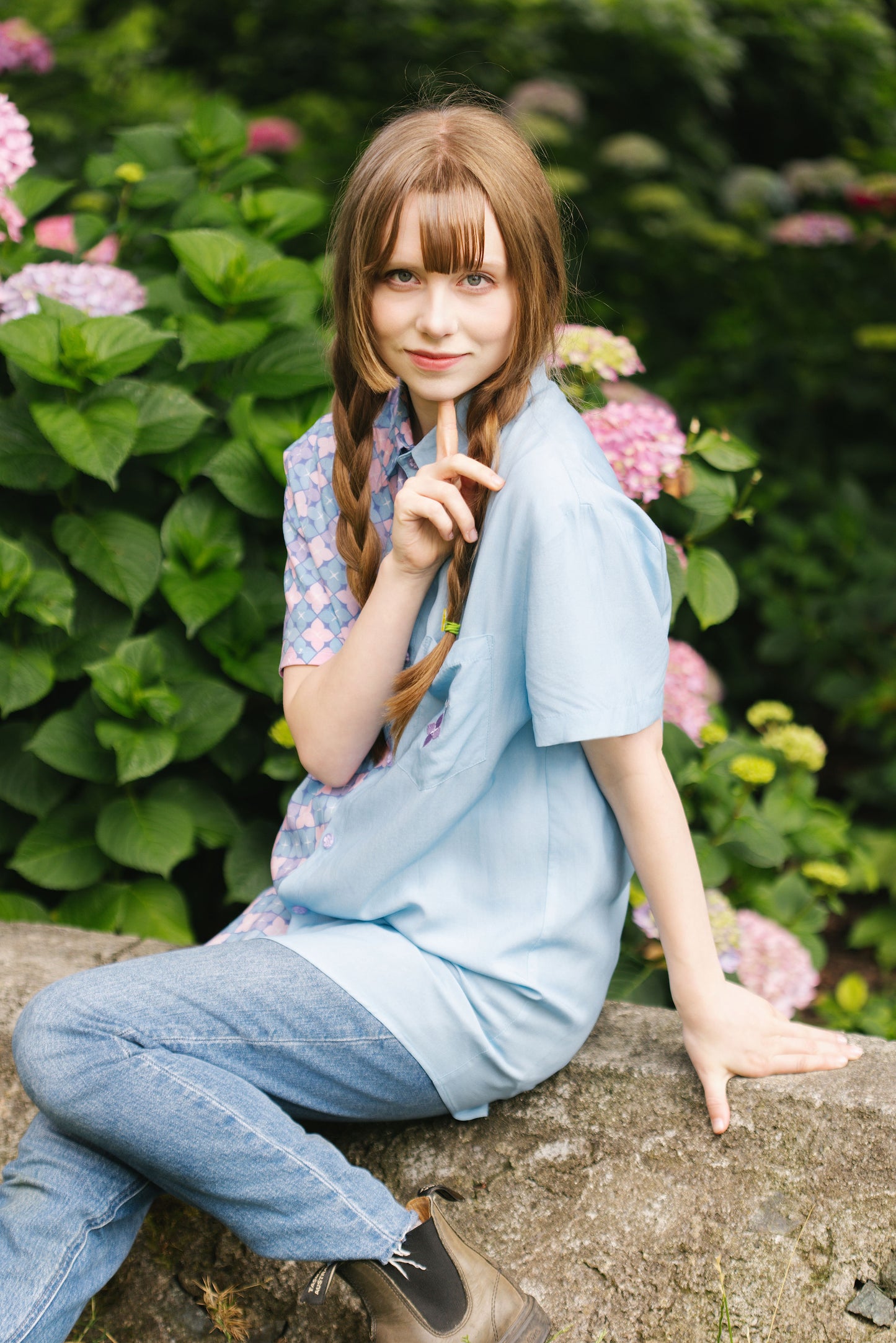 Hydrangea Colorblock Button Down Shirt (Pre-Order) (Coming Soon)