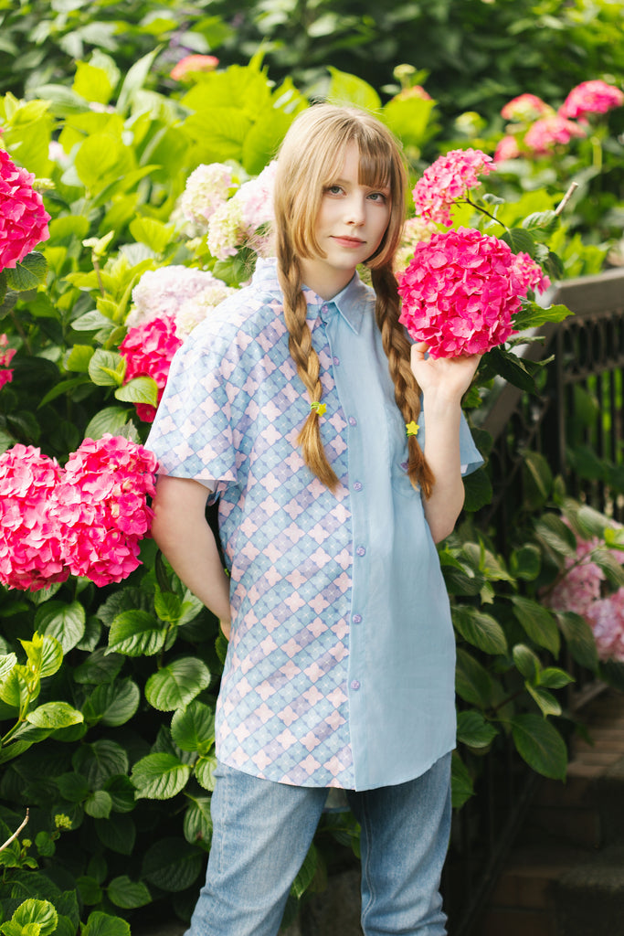 Hydrangea Colorblock Button Down Shirt (Pre-Order) (Coming Soon)