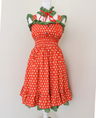 Strawberry Picnic Dress, Pink Stripe