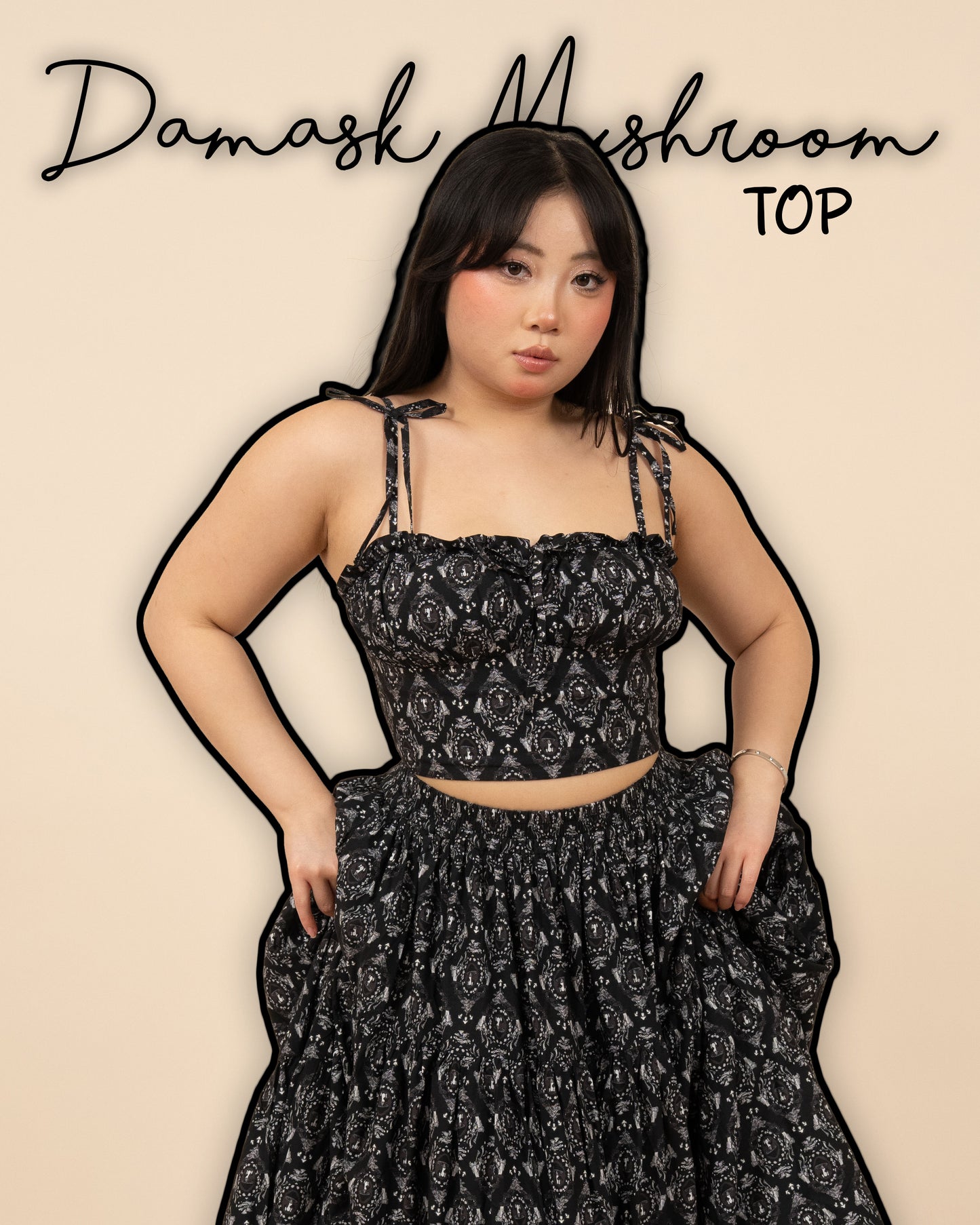 (Pre-Order) Black Damask Mushroom Top