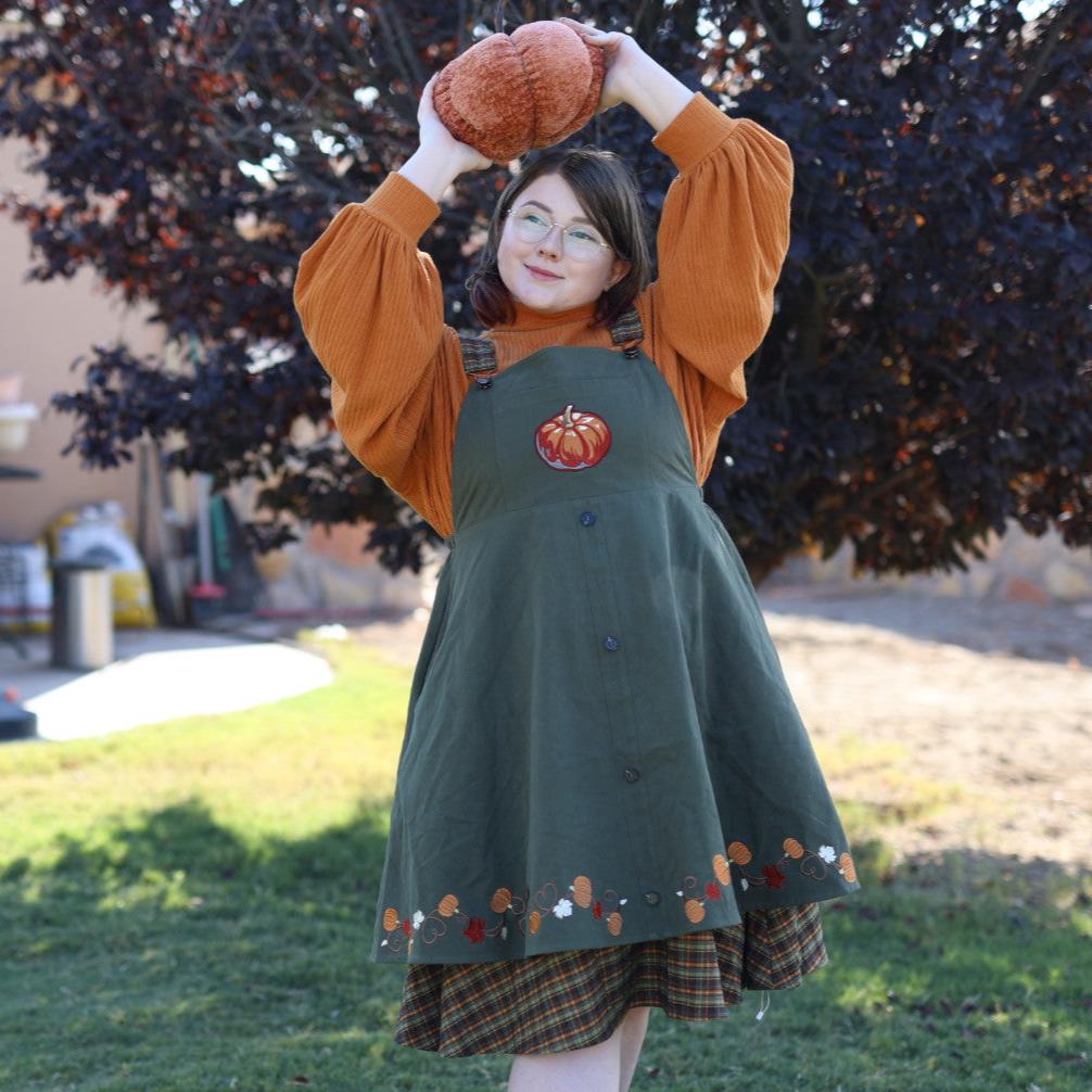 (Pre-Order) Fall Pumpkin Overalls Dress (In Production)