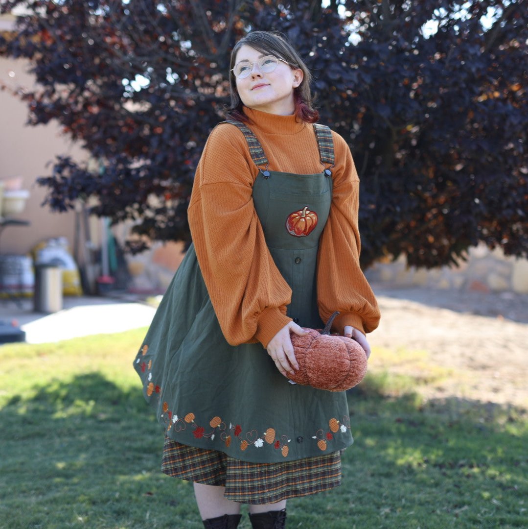 (Pre-Order) Fall Pumpkin Overalls Dress (In Production)