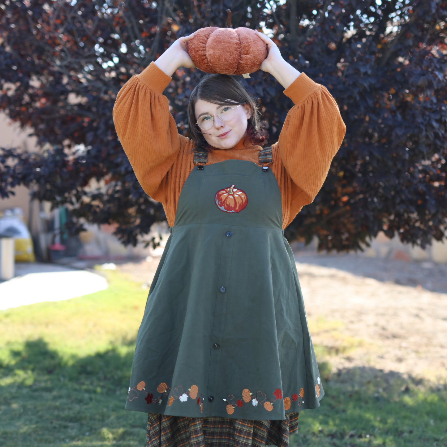 (Pre-Order) Fall Pumpkin Overalls Dress (In Production)