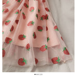 Mesh Puff Sleeve Strawberry Dress